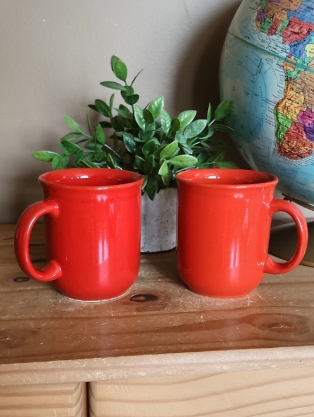 Pier 1 Bright Red Ceramic Mugs — Pair